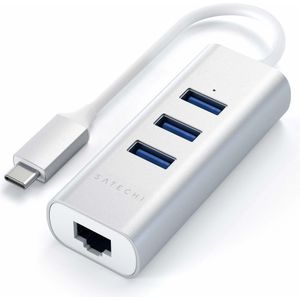 SATECHI USB-C Hub Adapter - Zilver - 3 USB-A 3.0 Poorten - Ethernet Poort