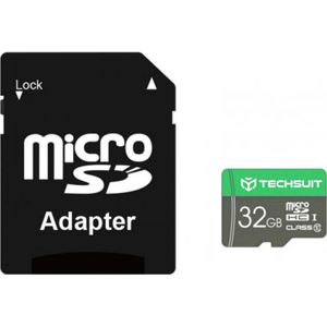 Techsuit - Memory Card THCM11 (THCM11832) - with Adapter, MicroSDHC, Class 10, 32GB - Green (32 GB, microSDHC), Geheugenkaart, Zwart
