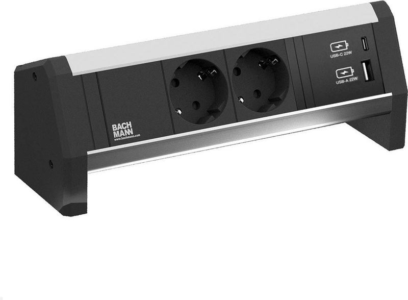 Bachmann - Desk 1 - Stekkerdoos - Zwart - Geanodiseerd Aluminium - 2 Stopcontacten