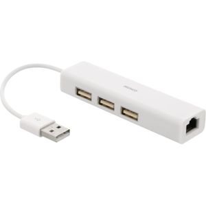 Deltaco - USB2-LAN3 - Docking Station - Wit - USB 2.0 - 3 Poorten