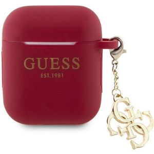 Guess Airpods 1/2 hoesje Siliconen Classic Logo Goud Met 4G Bedeltje (Koptelefoon tas), Hoofdtelefoon Tassen + Beschermende Covers, Goud