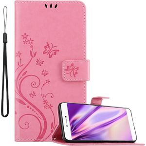 Cadorabo Bloemen Boekomslag (Huawei P8), Smartphonehoes, Roze