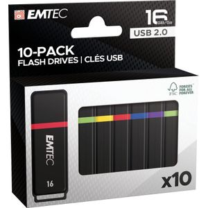 Emtec K100 USB2.0 Mini Box 10-Pack (16 GB, USB 2.0), USB-stick, Veelkleurig, Zwart