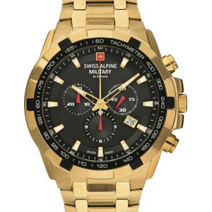 Swiss Alpine Military, Horloge, 7043.9217 Star Fighter Saffier Kristal Chronograaf 46mm 10ATM, Goud, (Zwitserse makelij, 46 mm)