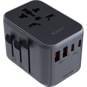 Aukey, Reisadapters, Universele Reisadapter met USB-poorten, 35W - Zwart