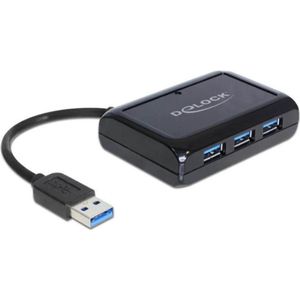 Delock USB 3.0 Hub + RJ45 Gigabit Poort (USB A), Docking station + USB-hub, Zwart