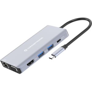 Conceptronic Dock USB-C->HDMI, USB3.0, 100WPD 0,25m (USB C), Docking station + USB-hub, Grijs