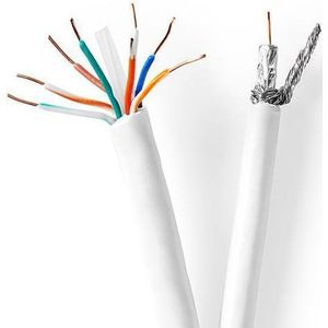 Nedis IEC (Coax) CAT6 Combinatiekabel RG59 75 Ohm Dubbel Afgeschermd Eca 10,0 m Ronde Witte Rol, Antennekabel