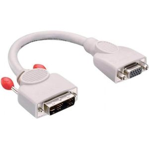 Lindy DVI-I adapter DVI-A stekker naar VGA-aansluiting (DVI, 20 cm), Data + Video Adapter, Grijs