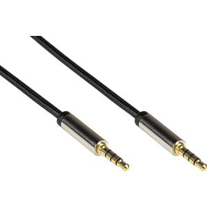 Python Audio-aansluitkabel Hoge kwaliteit, 4-pins 3,5 mm jackplug aan beide zijden, textielmantel, zwart (2 m), Audiokabel