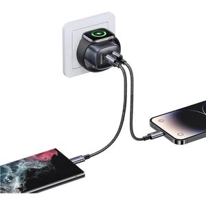 Usams Ładowarka sieciowa CC293 T67 20W iWatch 1xUSB-C 1xUSB-A tarnish (20 W), USB-lader, Grijs