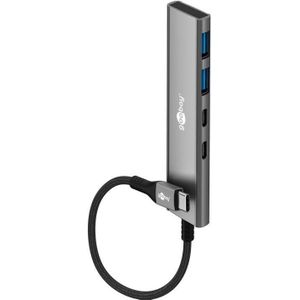 Goobay - Slim 4-Port USB-Hub - Grijs - Docking Station - USB-C naar USB-C/USB-A - 5 Gbit/s
