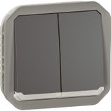 LEGRAND, Plexo New Inzet, 069806L Dubbele Wisselschakelaar voor vochtige ruimtes/dubbele wisselknop + knop & wisselcontact, verlicht, ombouwbaar 3-1 product, 10 A, 250 volt, kleur: antraciet