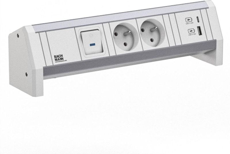 Bachmann - 902.0296 - Stekkerdoos - Wit - Aluminium - 2x UTE - 1 USB A/C 22W