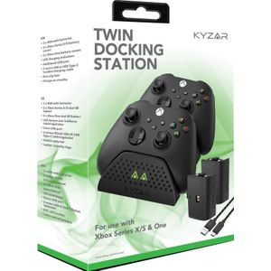 Vision Kyzar Twin Docking Station voor Xbox Series X/S - Tilbehør til spillekonsol - Microsoft Xbox One (Xbox serie S, Xbox One S, Xbox One X, Xbox serie X), Accessoires voor spelcomputers, Zwart