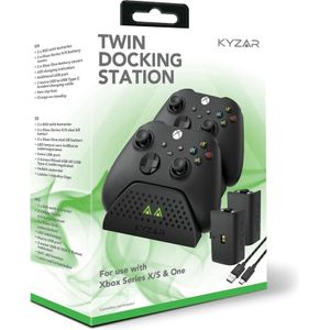 Vision Kyzar Twin Docking Station voor Xbox Series X/S - Tilbehør til spillekonsol - Microsoft Xbox One (Xbox One S, Xbox serie S, Xbox serie X), Accessoires voor spelcomputers, Zwart