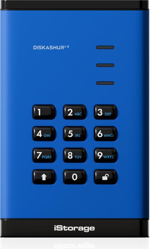 iStorage - diskAshur3 - Draagbare Harde Schijf - 2TB - Blauw - Beveiligd met Wachtwoord