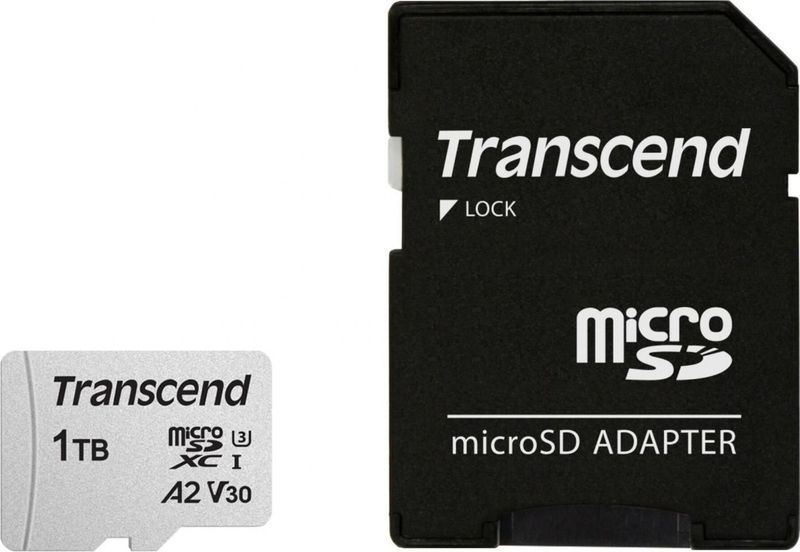 Transcend TS1TUSD300S-A microSD-kaart Retail 1 TB UHS-I, Class 10, v30 Video Speed Class, A1 Application Performance Cl