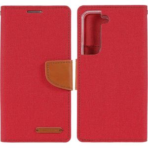 Mercury Galaxy S22+ - Canvas Stoffen Leren Hoesje rood (Galaxy S22+), Smartphonehoes, Rood