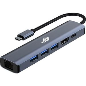 Lenovo - USB C 6in1 Adapter - Grijs - HDMI, USBx3, PD, RJ-45