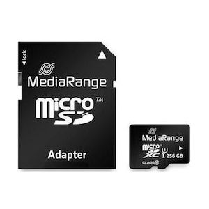 MediaRange GEHEUGEN MICRO SDXC UHS-1/W/ADAPTER MR946 (256 GB, microSDXC, U1, UHS-I), Geheugenkaart, Zwart