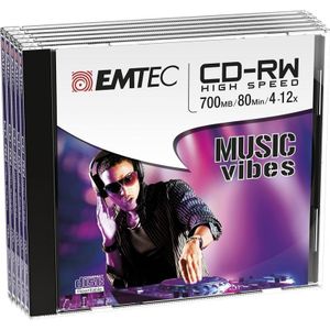 Emtec CD-RW 700MB 4-12x Music Vibes 5 pcs (5 x), Optische gegevensdrager