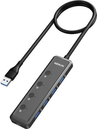 Mokin HUB 5in1 USB-A3.0 naar 4xUSB-A + 1xUSB-C DC (zwart) (USB-C, 4 Havens), Docking station + USB-hub, Zwart