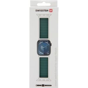 Swissten Siliconen bandje voor Apple Watch - Magnetisch 38/40/41 mm Groen/Grijs (Silicone, 3, 4, Apple Watch Series 1), Horlogebandjes, Groen