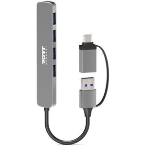 Port Designs HUB USB 4 PORTS 3.0 SLIM COMBO (USB-A, 4 ports), Docking station + USB-hub, Zilver