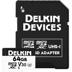 Delkin HYPERSPEED UHS-I (V30) microSD 64GB R:100MB/s W:75MB/s (64 GB, microSD, UHS-I), Geheugenkaart
