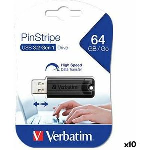 Verbatim Pendrive Pinstripe Schwarz 64 GB (10 Stück) (64 GB, USB-A), USB-stick, Zwart
