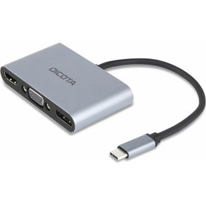 Dicota USB-C draagbaar 5-in1 dockingstation 4K HDMI/DP PD (USB C), Docking station + USB-hub, Zilver