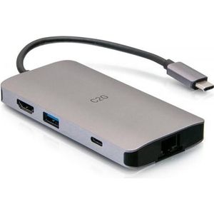 C2G USB-C Mini Dock met HDMI, 2x USB-A, Ethernet, SD-kaartlezer en USB-C Power Delivery tot 100W (USB-C, 1 Havens), Docking station + USB-hub, Zwart