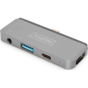 Digitus USB-C mobiele docking (USB C), Docking station + USB-hub, Grijs