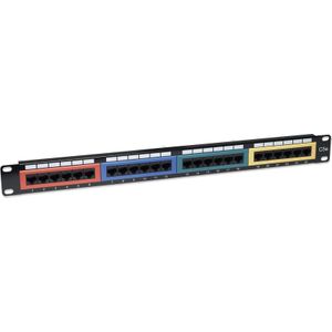 Intellinet Cat5e UTP 24-poorts patchpaneel 48,26cm 19 inch 1RU kleurgecodeerd geschikt voor Krone LSA+..., Server accessoires, Zwart