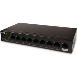 Luxul 8 Port Gigabit PoE+ Switch w/Uplink (92W POE+) (8 Havens), Netwerkschakelaar, Zwart
