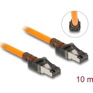 Delock RJ45 netwerkkabel met USB Type-C™ poortzoekerfunctie Zelftracerende Cat.6A S/FTP 10 m oranje (S/FTP, CAT6a, 10 m), Netwerkkabel