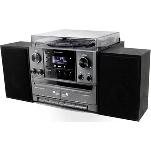 Soundmaster MCD5600SW bw Muzieksysteem disc, DAB+/UKW, CD, USB, 2xcassette, Encod. (Bluetooth, Platenspeler, 2x 5 W), Stereosysteem, Grijs, Zwart