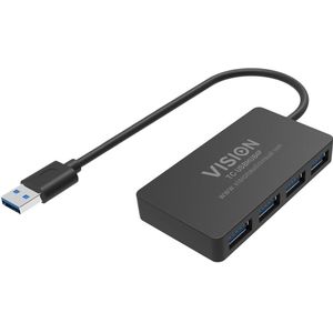 Vision USB 3.0 4-Port Hub 5Gbps Black (USB-A, 4 ports), Docking station + USB-hub, Zwart