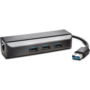 Kensington UA3000E USB 3.0 Ethernet-adapter en 3-poorts hub