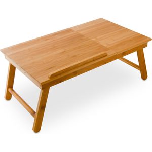 Relaxdays laptoptafel bamboe - bedtafel - knietafel - computertafel - met vak
