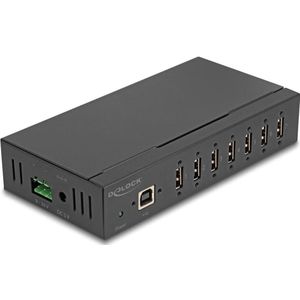 Delock Industrie Hub 7 x USB 2.0 Typ-A mit 15 kV ESD Schutz und Hutschienenbefestigung (USB-B, 8 ports), Docking station + USB-hub, Zwart