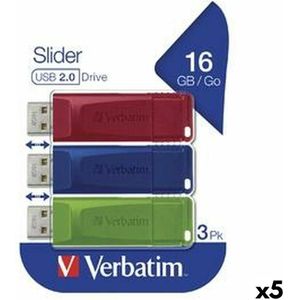 Verbatim USB Pendrive SLIDER Bunt 16 GB 3 Stücke (5 Stück) (16 GB, USB-A), USB-stick, Veelkleurig