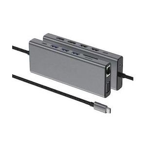 Dacomex USB-C docking 2xHDMI VGA LAN 5xUSB-A PD 3.0 SD/µSD (USB-C, 5 Havens), Docking station + USB-hub