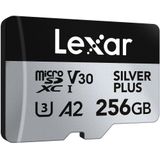 Lexar Professioneel Zilver Plus (256 GB, microSDXC, U3, UHS-I), Geheugenkaart, Zilver, Zwart