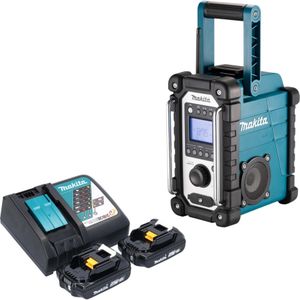 Makita DMR 116 RA Oplaadbare bouwplaatsradio 14,4 - 18 V AM FM AUX + 2x oplaadbare batterij 2,0 Ah + lader (AM, FM), Radio