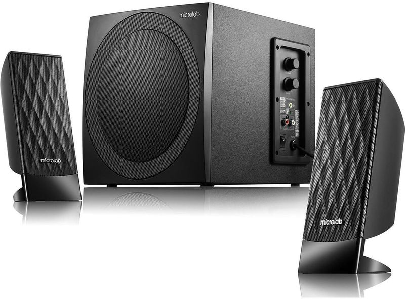 Microlab - M-300 - Luidsprekers - Zwart - 2.1 Luidsprekersysteem met Geïntegreerde Versterker