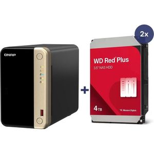 QNAP NAS TS-264-8G 2bay incl. 8TB (2x 4TB WD RED) (2 x 4 TB, WD Rood), Netwerkopslag, Zwart