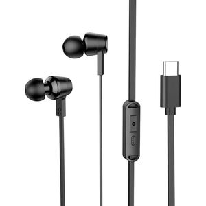Hoco Wired headphones wire earphones Type C with microphone M86 black (Bedraad), Koptelefoon, Zwart