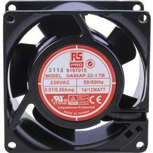 RS PRO Ventilator 80x80x38mm 230VAC 12W 52,7m³/h (80 mm), PC ventilator